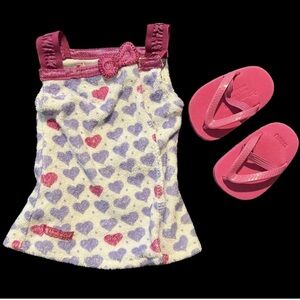 American Girl Doll Hearts Towel Wrap With Pink Sandals No Hairband